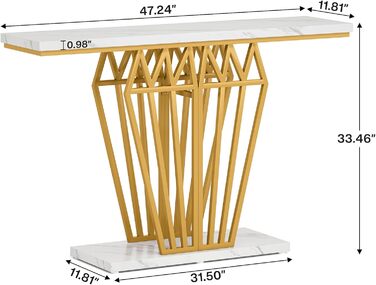 Консольний столик Tribesigns, сучасний, 120x30x85 см, штучний мармур, білий і золотий, геометричні металеві ніжки