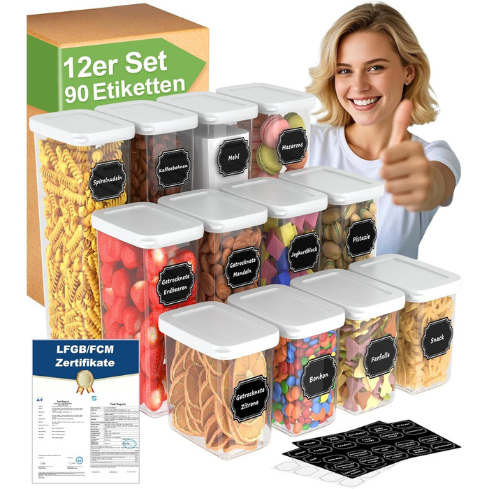 Герметичні контейнери для зберігання продуктів з кришкою (12 шт., до 1,8 л)