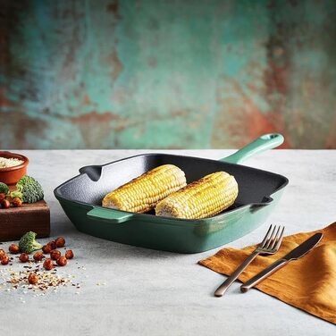Сковорода-гриль Barbary & Oak BO800256GRN з емальованим покриттям, 26 см, зелений колір