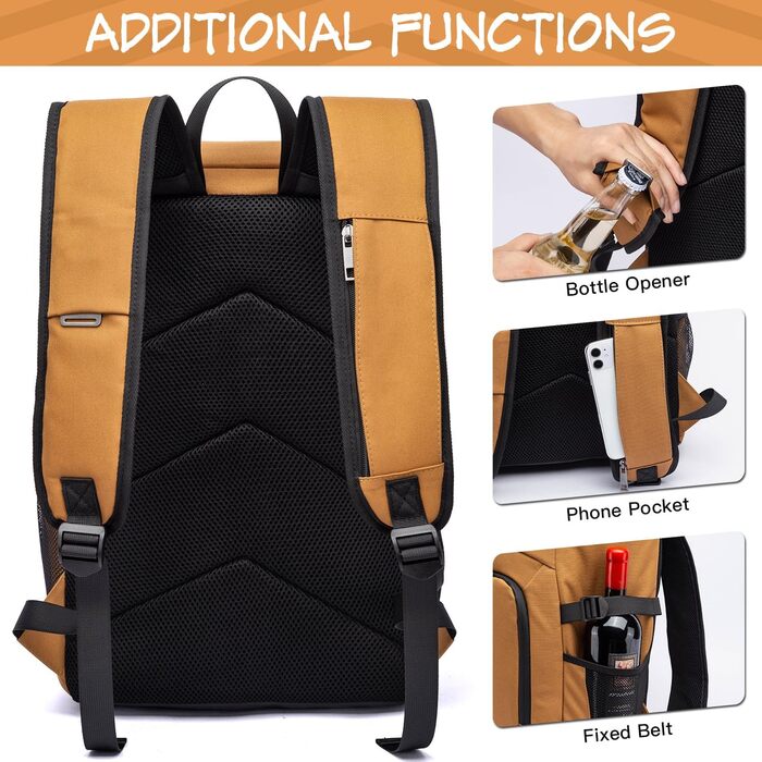 Рюкзак-холодильник Laripwit 54 літри, ізольований, з відділенням для холоду, коричневий - для пікніків, подорожей, кемпінгу, тактики, пляжу