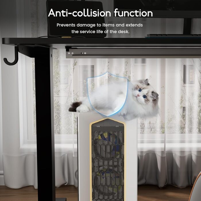 Регульований стіл 60x110 см, електричний з пам'яттю та захистом від зіткнень, висота 70–117 см, для офісу, дому та геймінгу (білий). Також доступний розмір 140x60 см (чорний)