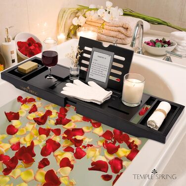 Підставка для ванни Temple Spring з дерева, чорна: органайзер для ванни, аксесуари для ванної кімнати