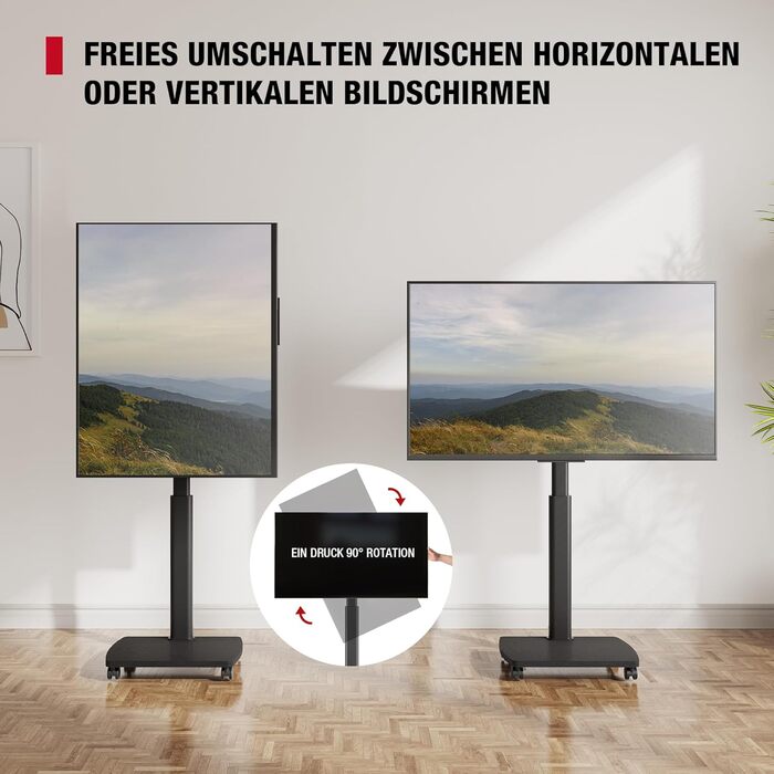 Підставка для телевізора мобільна з дерев'яною основою, поворотна, для TV 19-42 дюйми, чорна, до 20 кг, VESA 200x200 мм