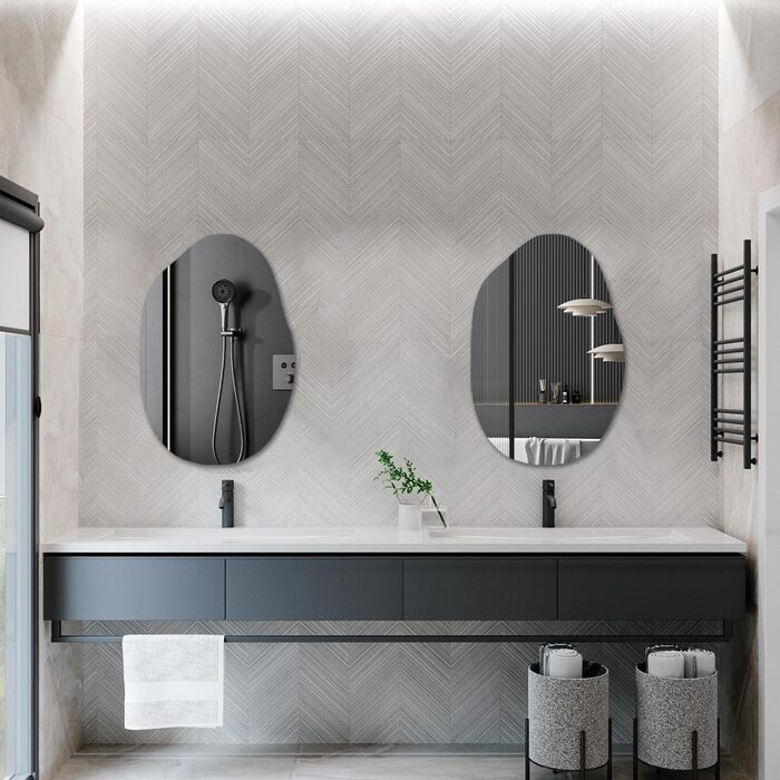 Дзеркало для ванної кімнати Boromal, чорне, 55x80 см, вертикальне/горизонтальне, для ванної, вітальні, гостьового WC