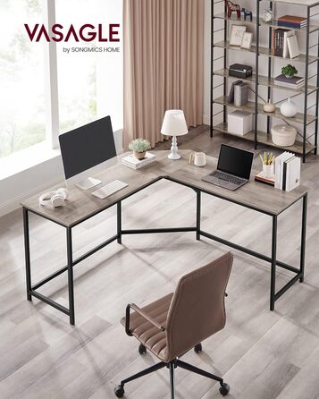 Письмовий стіл VASAGLE L-подібний, ігровий стіл, 149 x 149 x 76 см, кутовий письмовий стіл для навчання, домашній офіс, економія місця, легка збірка, чорне чорне чорнило чорне чорне LWD073B56 (сірий строкатий чорнильний чорнило)