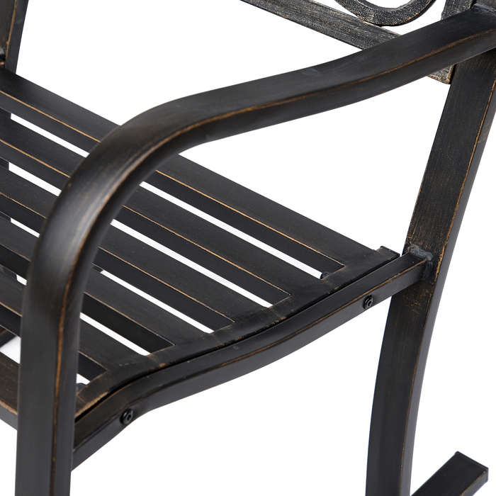 Крісло-гойдалка для саду, антикварний садовий стілець-гойдалка з металу та бронзи, розміри: 60 см (ширина) x 73 см (глибина) x 85 см (висота)