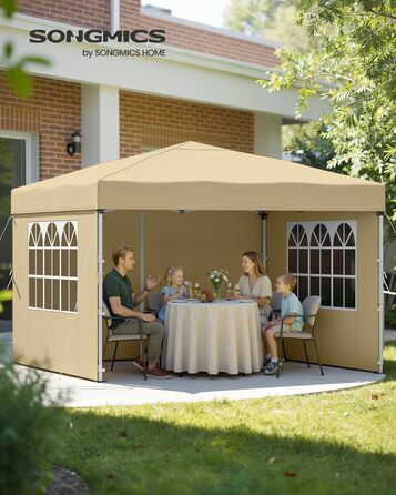Павільйон SONGMICS 3x3 м, садовий, для відпочинку та заходів, з 4 боковими панелями (бежевий)