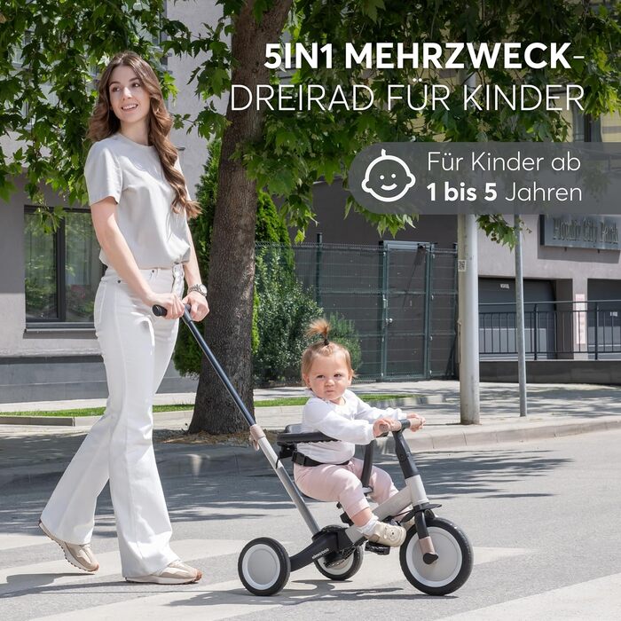 KikkaBoo FLIP Триколісний велосипед 5-в-1, з штовхальною ручкою, від 1 до 5 років, армійсько-зелений (бежевий)