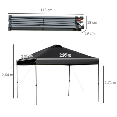 Альтанка Outsunny Garden 2,95x2,95 м Розкладна альтанка з кілочками та мотузками з тканини Oxford Захист від ультрафіолету Чорний