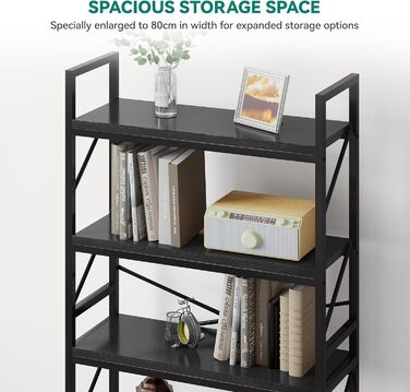Стильна полиця YITAHOME з 5 ярусами, чорна, 80 x 30 x 158 см | Полиця для книг, вітальня, офіс