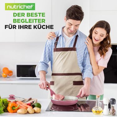 Набір кухонного посуду NutriChef 54 елементи – сковорідки, каструлі, кухонні аксесуари, ножі, форми для випічки, для індукції, газу та електроплити, здорове та дієтичне приготування (рожевий)
