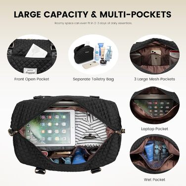 Спортивна сумка LOVEVOOK для жінок: велика дорожня сумка-мішок, weekender, з косметичкою, відділенням для взуття, водонепроникна, для подорожей, спортзалу, кемпінгу (L-2шт), чорна