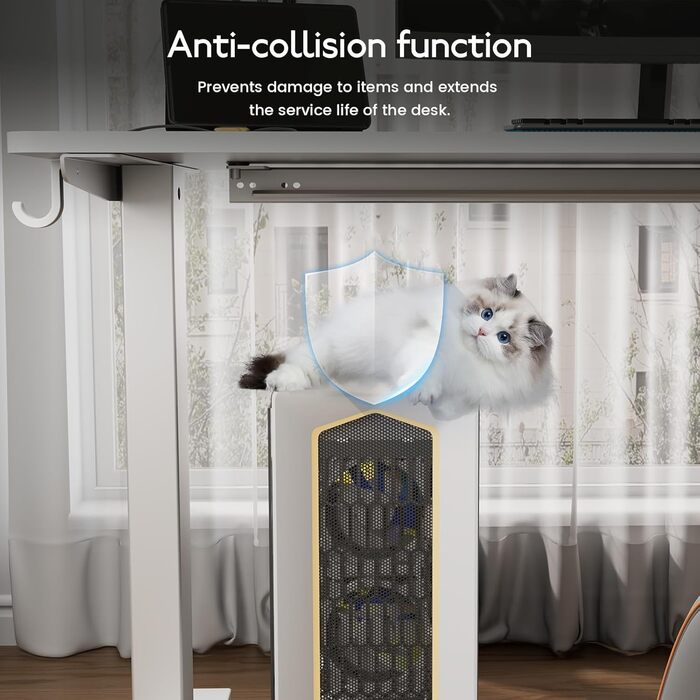 Електричний стіл з регулюванням висоти 60x110 см, з пам'яттю та захистом від зіткнень, для офісу, дому та геймінгу (білий)