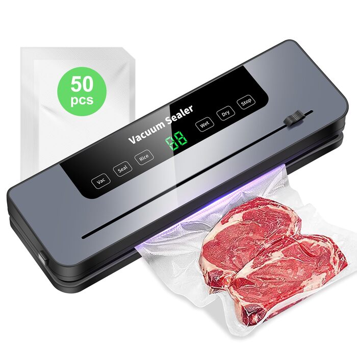 Вакууматор 7 в 1 професійний вакуумний пакувальник з цифровим таймером та вбудованим різаком, автоматичний пристрій для вакуумації (50 пакетів у комплекті)