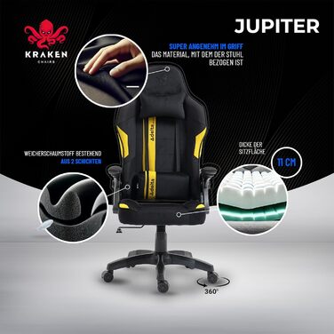 Ігрове крісло KRAKEN CHAIRS - чорно-жовте, ергономічне, для геймерів, вантажопідйомність 130 кг