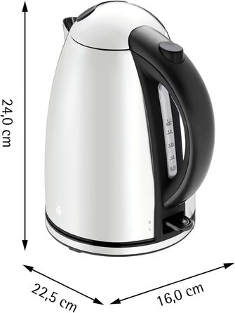 Електричний чайник WMF Stelio 1,7л з фільтром від накипу, нержавіюча сталь, матове покриття, підсвітка рівня води