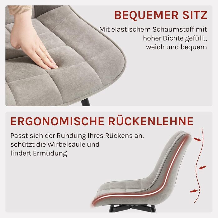 Крісла для їдальні WOLTU, набір з 4 шт., обертаються, для кухні, вітальні, з м'яким сидінням з велюру, металеві ніжки, сірий колір