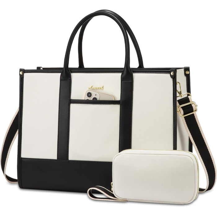 Сумка для ноутбука LOVEVOOK, 17 дюймів, чорно-бежева: водонепроникна, для роботи, навчання, офісу, універсітету, з відділенням для ноутбука