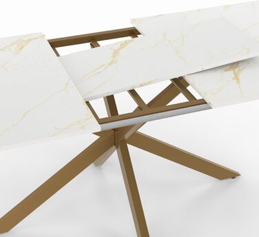 Розсувний обідній стіл Alix з мармуровим ефектом, 160-200 см, для 6-10 осіб, з ніжками-павуком, Металевий, Золотистий