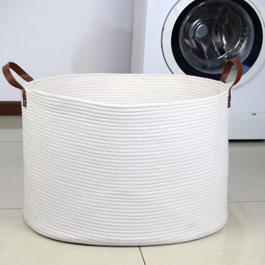 Кошик для дому Casaphoria з бавовняного шнура, XXL, для ковдр, рушників, подушок, бежево-коричневий (55,9 x 55,9 x 35,6 см)