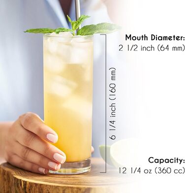 Набір склянок CRYSTALIA Luxus Longdrink (6 шт., 360 мл) – без свинцю, для миття в посудомийній машині. Ідеально для коктейлів, напоїв та води. Високі келихи Long Drink, Collins, Highball.
