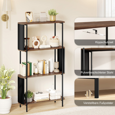 Багатоярусна стелаж Regal, окремо стояча, з вигнутим дизайном, індустріальна полиця для книг, з імітацією коричневого дерева.