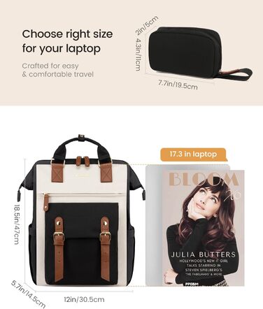 Рюкзак LOVEVOOK для дівчат, жінок, підлітків: шкільний, для ноутбука (17 дюймів), водонепроникний, універсальний (університет, бізнес, подорожі), чорний+бежевий+коричневий