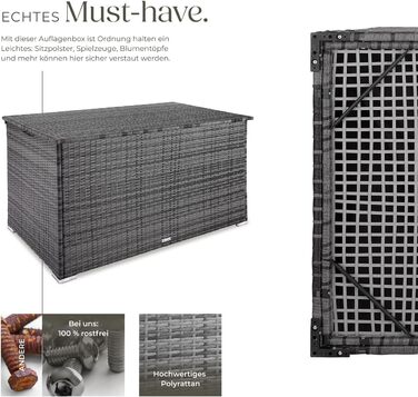 Скриня для зберігання садових речей Tectake з поліротангу, 750 л, чорна - водонепроникна, з газовими амортизаторами, 145x82.5x79.5 см