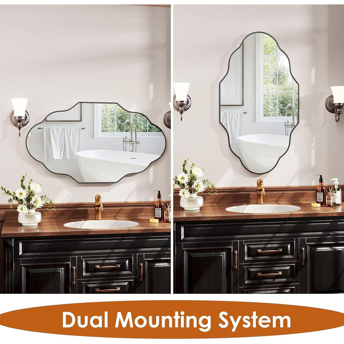 Дзеркало настінне Clevich Asimetrisches 66x116 см з алюмінієвою рамою, скло HD, чорний колір, для ванної кімнати, вітальні, спальні