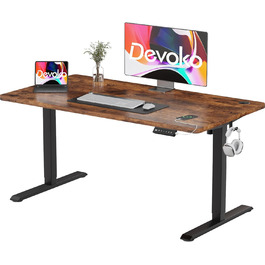 Електричний стіл Devoko 120x60 см, регулювання висоти 73-118 см, 2 пам'яті, офісний стіл, захист від зіткнень (Вінтаж Браун)
