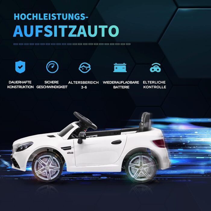 Дитячий електромобіль Mercedes SLC 300 AIYAPLAY 12V з пультом, LED-фарами, ременем безпеки, звуком, для дітей від 3 років, білий