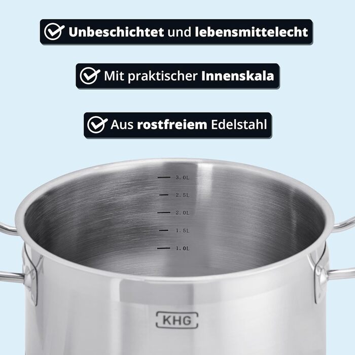 Каструля KHG 14 см з нержавіючої сталі, індукційне дно, 1.5 л | Для всіх плит, миється в посудомийній машині