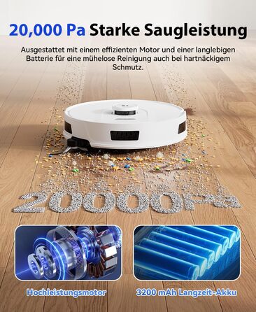 Робот-пилосос Redkey R11 з функцією миття, 20000Pa, док-станція 4L, захист від намотування волосся, LiDAR навігація, керування через додаток, для килимів та шерсті тварин