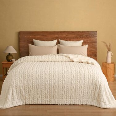 Плед Sherpa Fleecedecke: теплий та м'який плед 152x203 см, сертифікат Oeko-TEX®, з туфтованого жакарду, кремового кольору