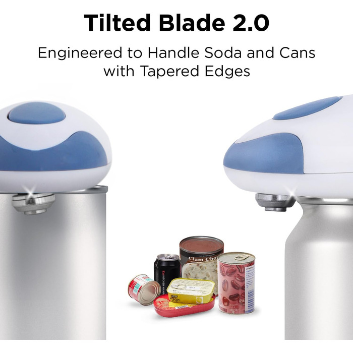 Електричний відкривач банок Kitchen Mama 2.0: автоматичний, бездротовий, з гладкою кромкою, харчовий, Blaugrau