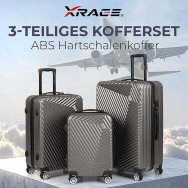Набір валіз xRace 3-частинний ABS, 20/24/28 дюймів, ручна поклажа, TSA замок, 360° колеса, стійкий до ударів, преміум підкладка