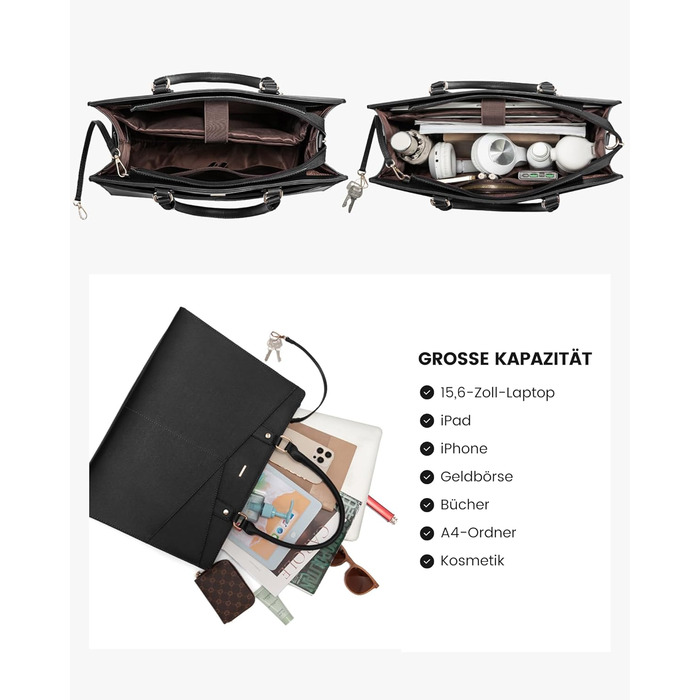 Сумка для ноутбука LOVEVOOK: жіноча сумка-шоппер, велика, для роботи, навчання, офісу, бізнесу, 15.6 дюймів, чорна