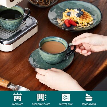 Сервіз кавовий Vancasso Steingut Starry, 12 предметів для 4 осіб, зелений, вінтажний стиль