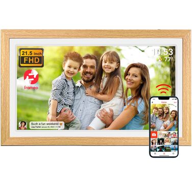 Цифровий фоторамка FRAMEO 21.5 дюймів з IPS LCD сенсорним екраном, Wi-Fi, 32 GB, USB/SD розширення, Auto-Rotate, для кріплення на стіну, жовтий
