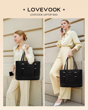 Сумка для ноутбука LOVEVOOK 15.6/17.3 дюйма, жіноча, з відділенням для ланчу, чорна, для офісу, навчання, ділових поїздок