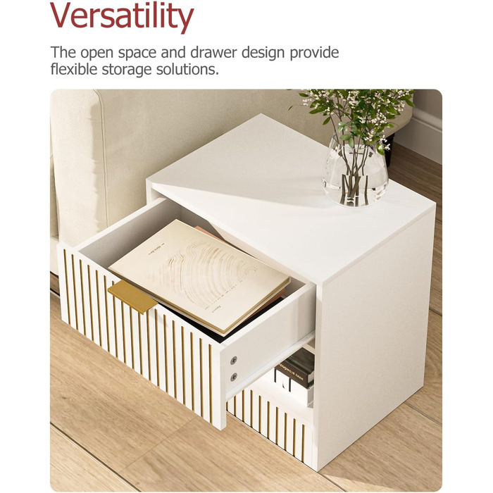 Нічний столик з ящиком, дерев'яний, білий. Сучасний приліжний столик для спальні, вітальні, офісу. 39x39x28 см