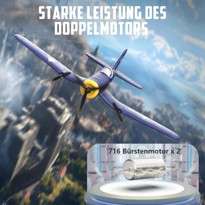 RC літак HAWK'S WORK F4U Corsair 2.4GHz – радіокерований літак-винищувач для дітей та початківців, готовий до польоту з гіростабілізатором