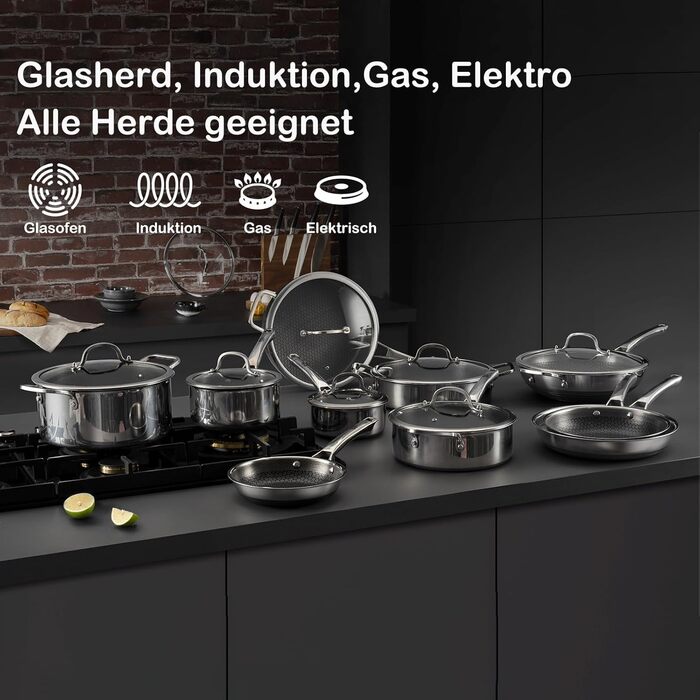 Wok SNOWCLAD 30см з антипригарним покриттям, з кришкою, з нержавіючої сталі, для всіх типів плит, безпечний, можна мити в посудомийній машині