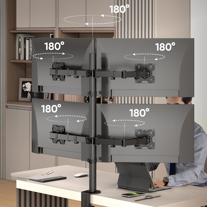 Кріплення для моніторів ONKRON D421E-B (4 монітори, 13-32 дюйми, до 8 кг, VESA 75x75-100x100)