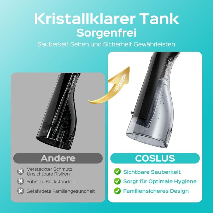 Портативна електрична душова насадка COSLUS: 300 мл, IPX7, 5 насадок, для догляду за порожниною рота, білий (чорний)