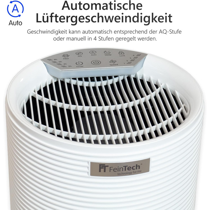 Повітряочисник FeinTech для курців з активованим вугільним фільтром, HEPA 13, до 45 м², для алергіків, проти запахів, пилу, пилку, шерсті тварин та Aerosole, FLR00100