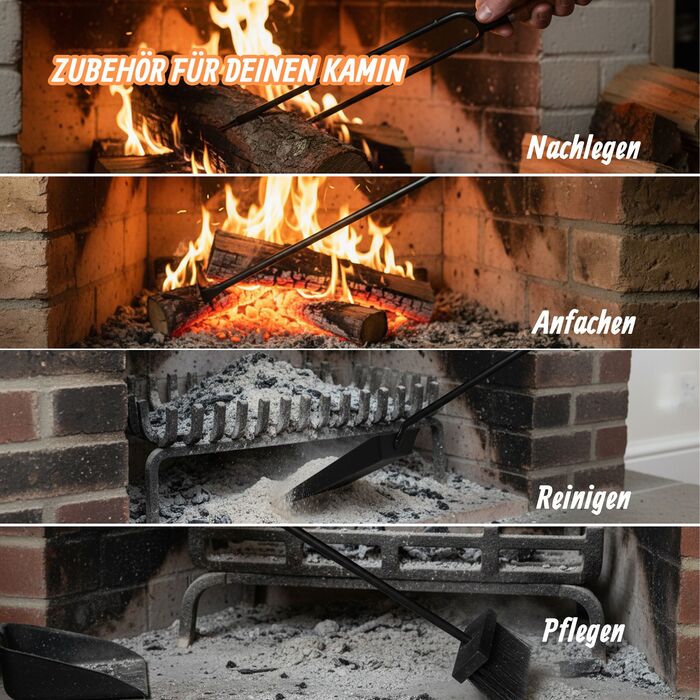 Набір для каміну Relaxdays, 5 предметів з дерев'яними ручками