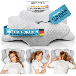 Ортопедична подушка Hlkstoff сертифікована для всіх типів сну Подушка для голови від болю в шиї / з піни з ефектом пам'яті / Подушка для підтримки шиї ергономічна подушка для голови від хропіння і болю в спині Білий