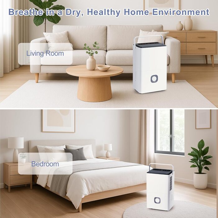 Електричний осушувач повітря з насосом: 80 л/день, компресорний, бак 8 л, повітряний потік 400 м³/год, смарт-гігростат, тихий будівельний осушувач для підвалу/квартири/офісу/ванної кімнати/спальні, чорний & білий (сірий & білий)