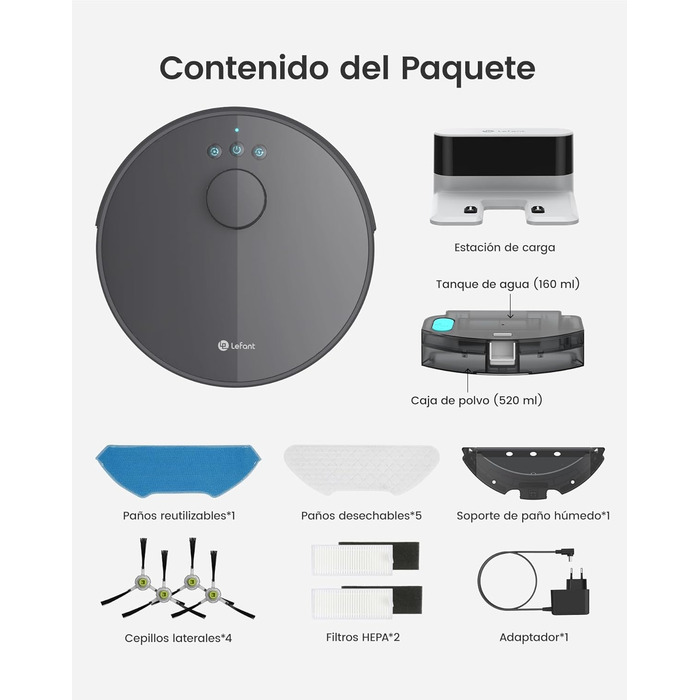 Робот-пилосос LEFANT M330 Pro з функцією миття, 3-в-1, 5000Pa, лазерна навігація, уникнення перешкод PSD, керування через додаток та голосове керування (M1-G)